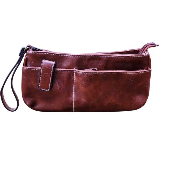Brown Leather Rustic Bohemian Wristlet Pochette Clutch Everyday Rustic Going out - Picture 1 of 9